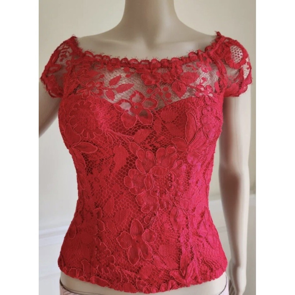 RITMO DI PERLA La‎ Perla Vintage Red Lace Short Sleeve Corset Top Size 46 Italy